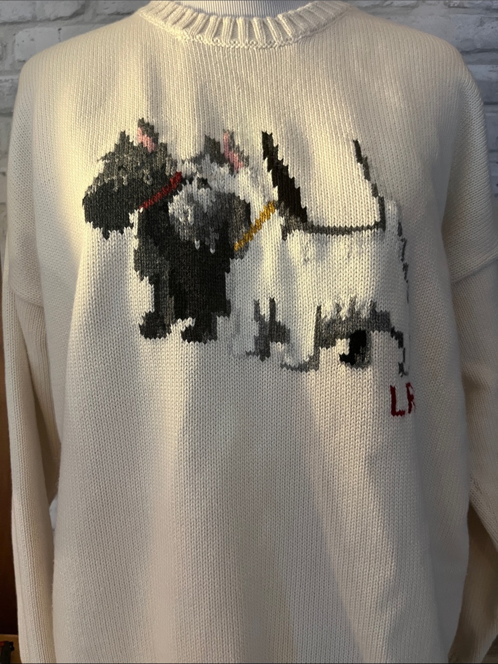 Ralph Lauren Cream cotton Crewneck Sweater with Scottie Dog Motif large